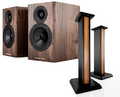 Acoustic Energy AE500s & Stands package Walnut wood veneer